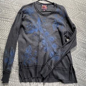 Johnny Was long sleeve embroidered waffle knit shirt